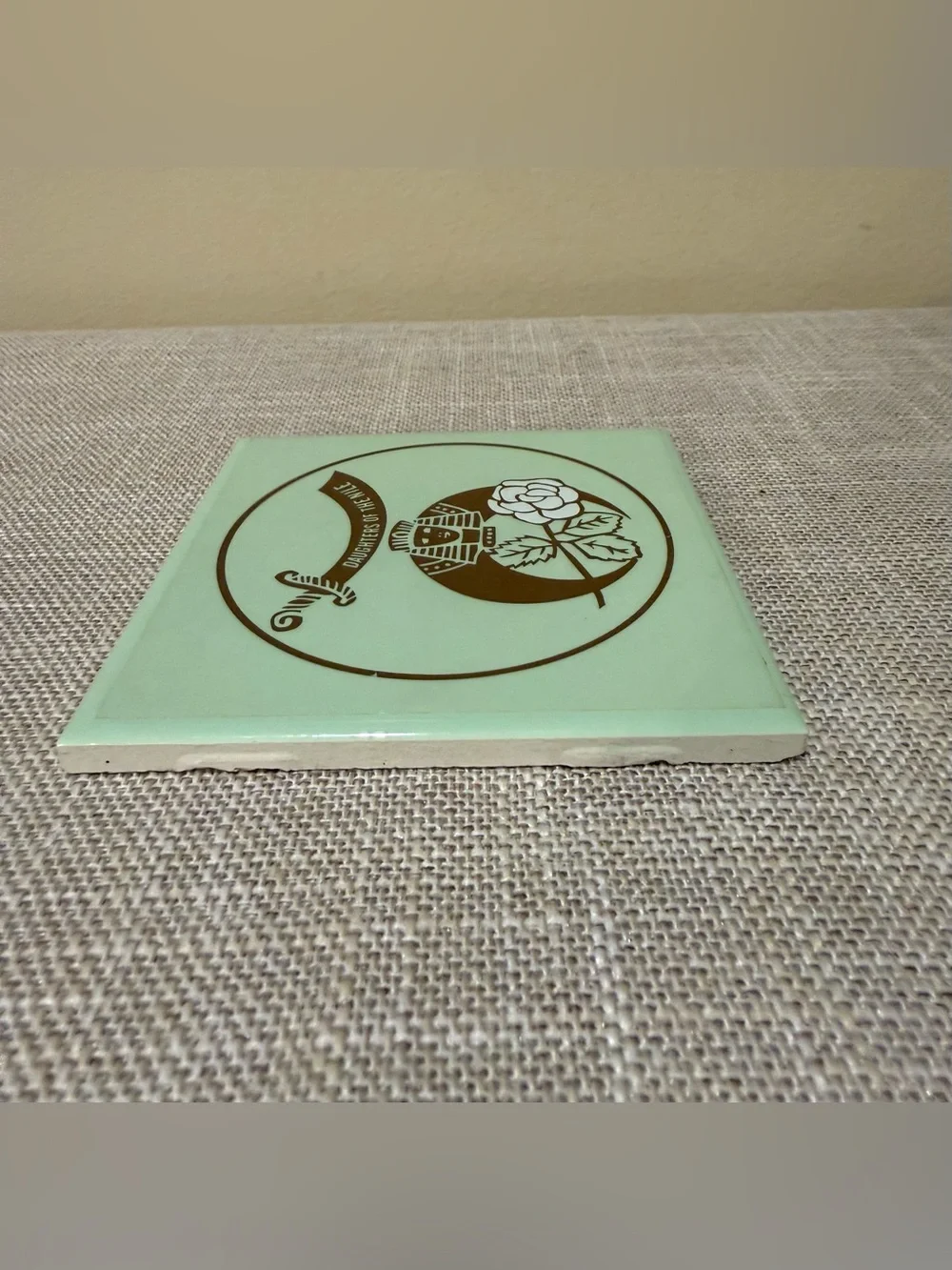 Vintage Daughters of the Nile Masonic Ceramic Trivet Tile Green USA